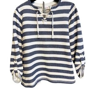 D & Co Womens Large Long Sleeve Sweater Nautical Coastal Travel Sea Boat